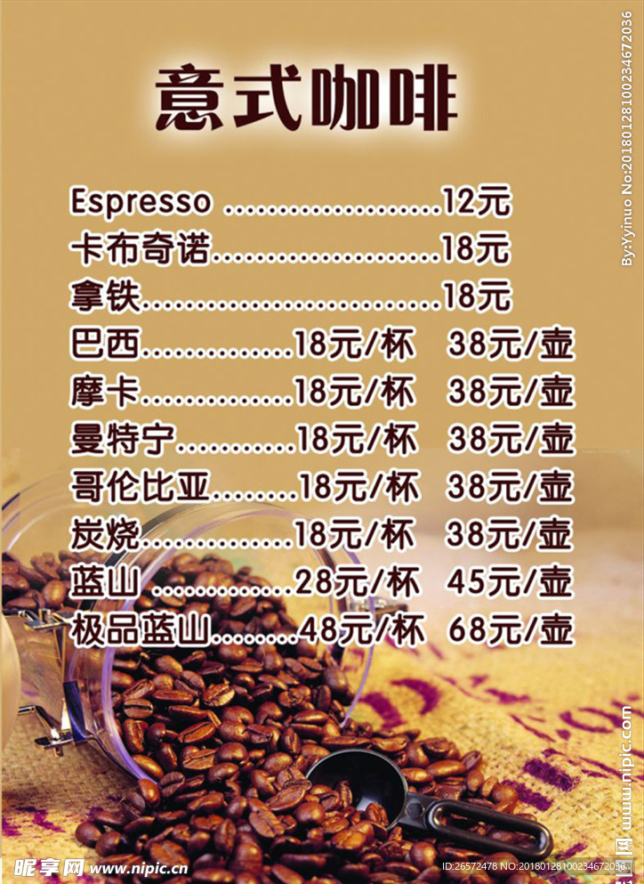 咖啡价格表