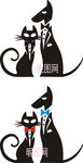 猫狗单色黑白矢量图雕刻图