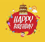 可爱生日快乐语言气泡贺卡矢量图