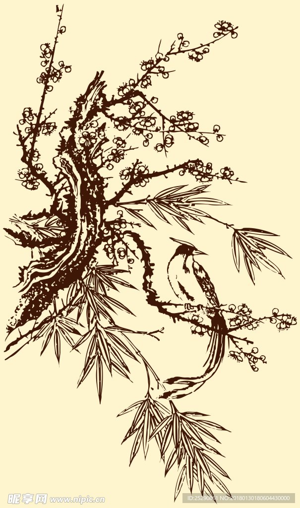中式花鸟抽象图