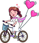 卡通女孩踩单车