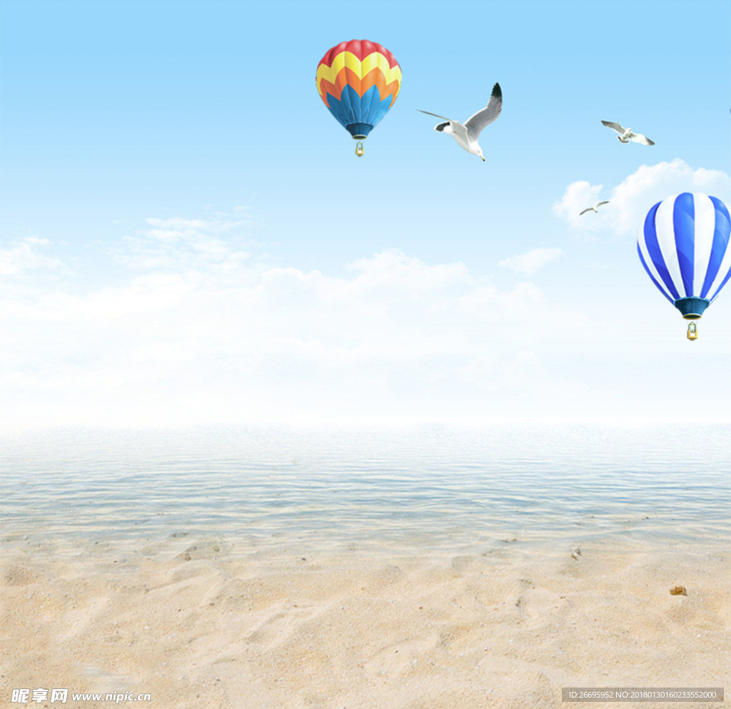大海 沙滩  热气球