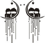 星星月亮情侣爱情墙贴矢量图