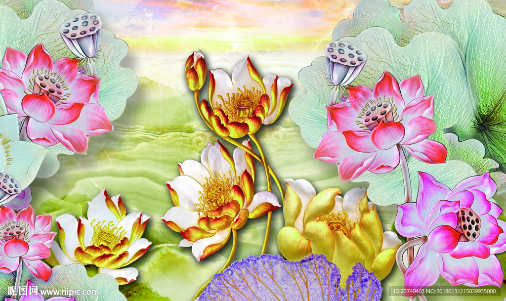 荷花背景墙