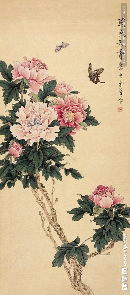 工笔画牡丹