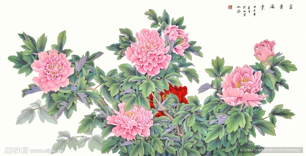 工笔画牡丹