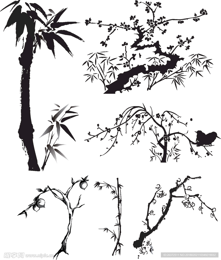 矢量水墨植物