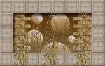 3D瓷砖方框树枝背景墙