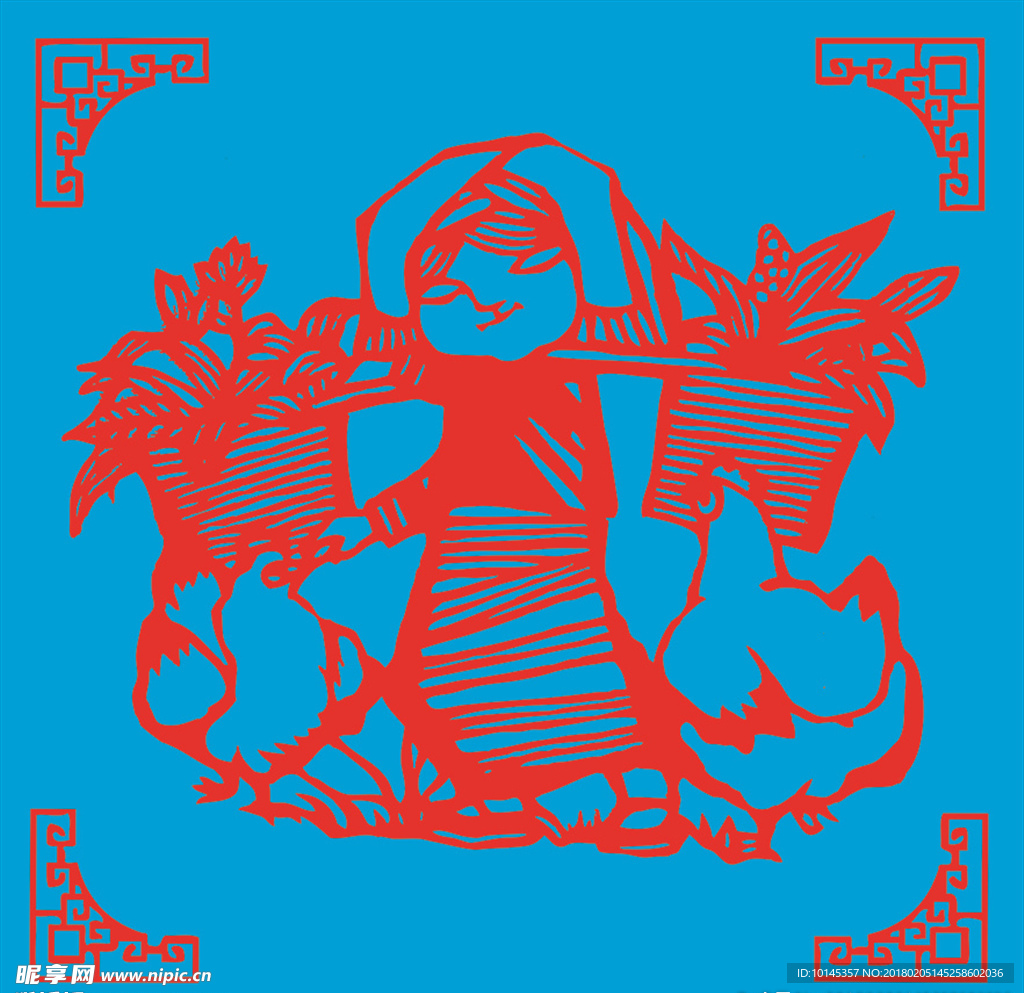 养鸡剪纸