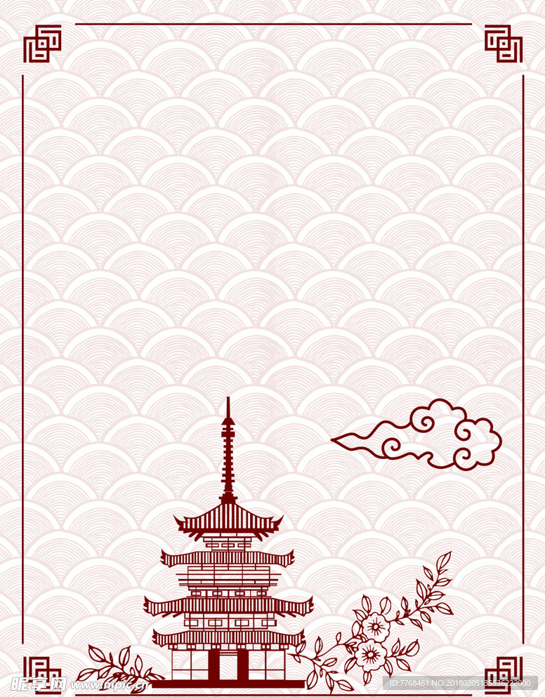 中国风角楼祥云古风背景