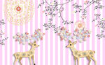 粉白色壁纸两只小鹿