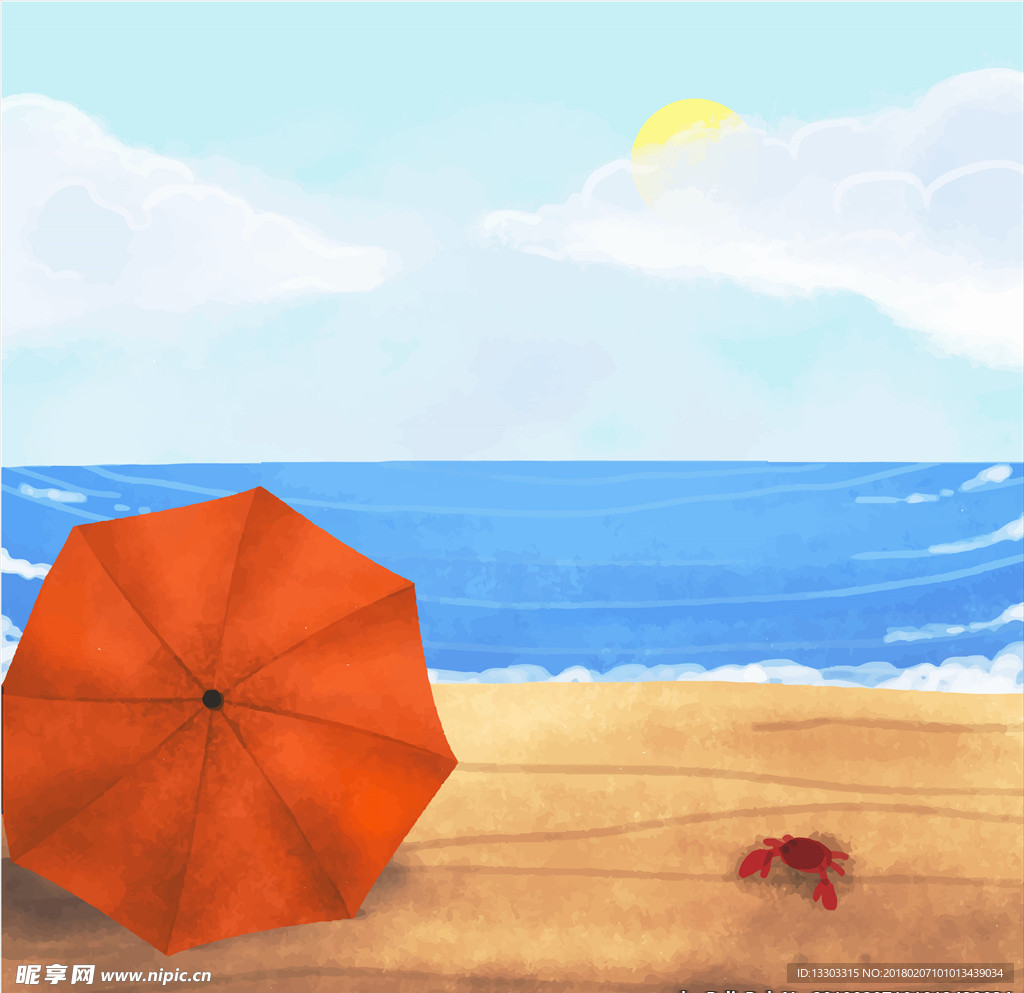 唯美手绘夏日海滩背景