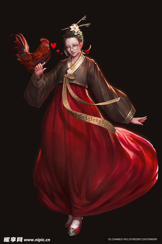 中国风鸡年祝福手绘