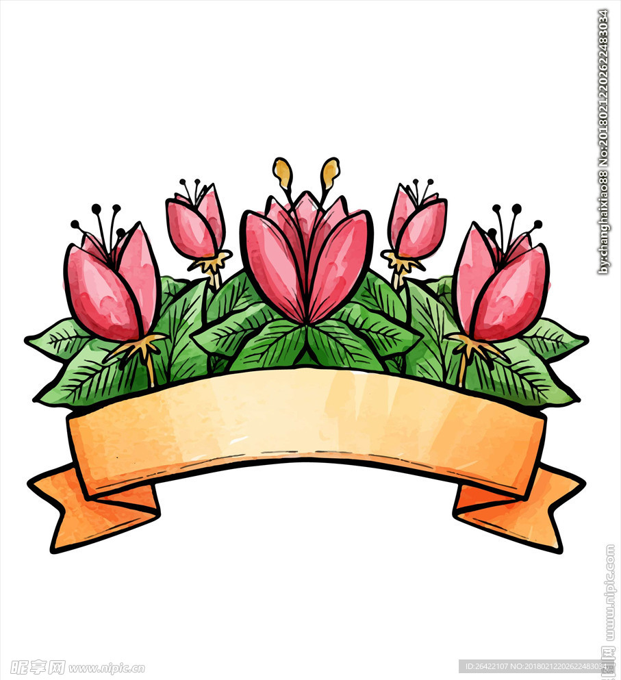 彩色春季花卉标签矢量图