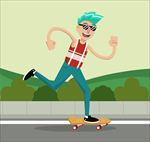 玩滑板的蓝发男子