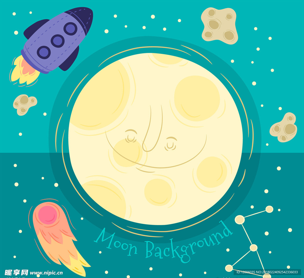 手绘可爱太空中的月亮矢量图