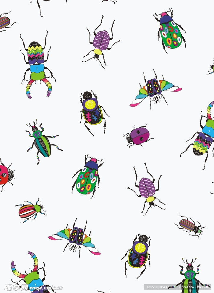 卡通图案昆虫满身印花绣花图案