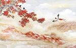 红叶花鸟山水画大理石背景墙