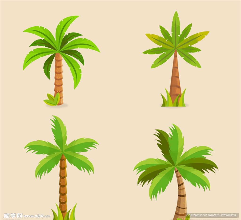 4款绿色棕榈树设计矢量图