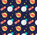 扁平化火箭和星球无缝背景矢量图