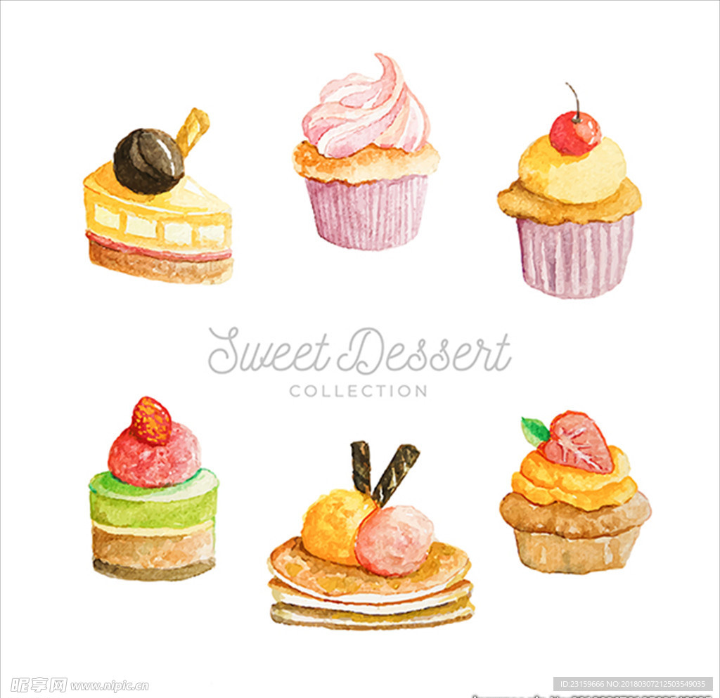 水彩风格的甜品系列