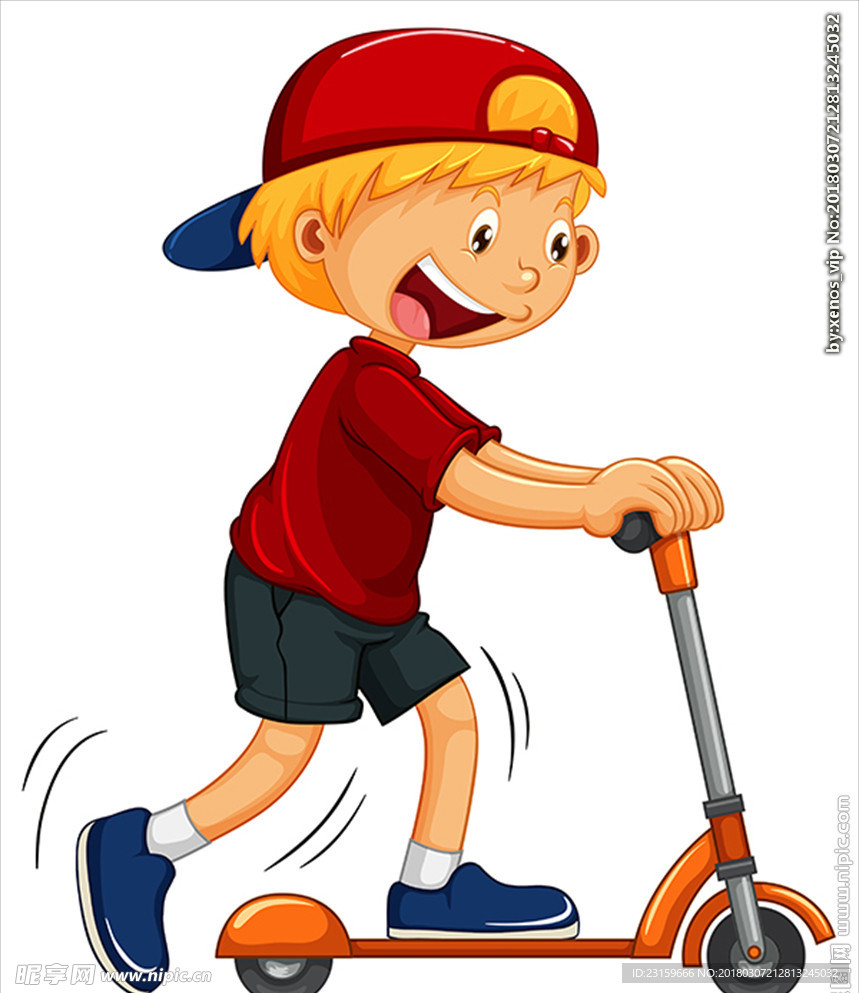 卡通玩滑板车的男孩