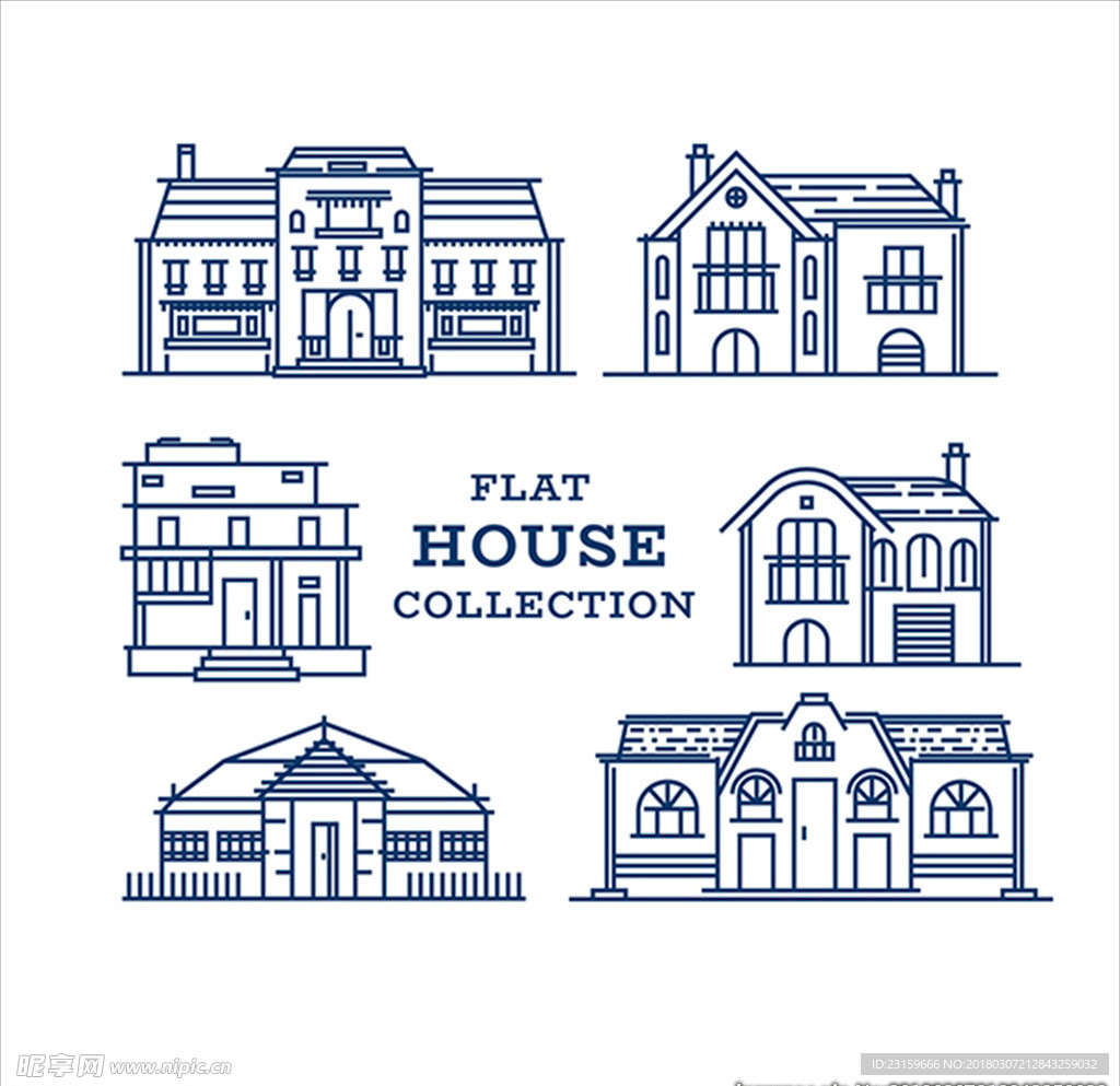 线型风格蓝色房屋插图
