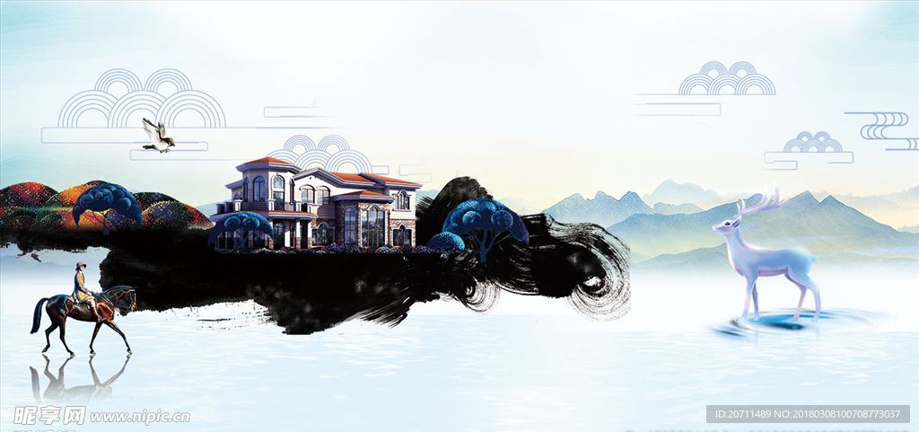 房地产水墨背景