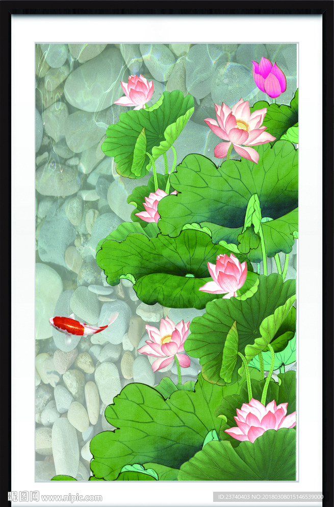 荷花竖幅