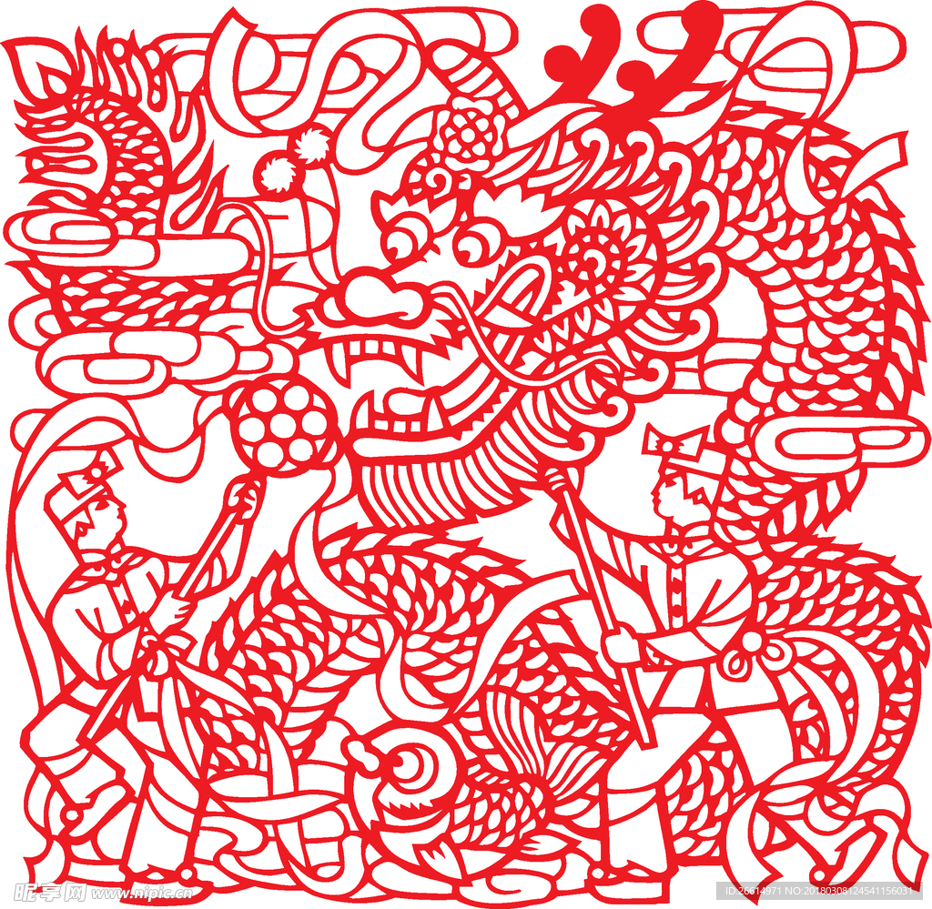 舞龙剪纸传统文化矢量素材