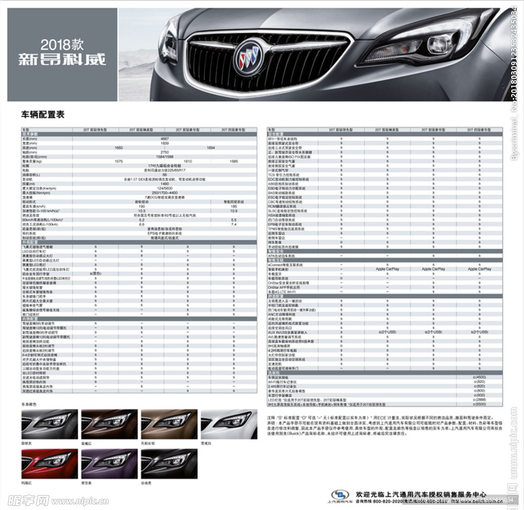 2018款新昂科威 参数表