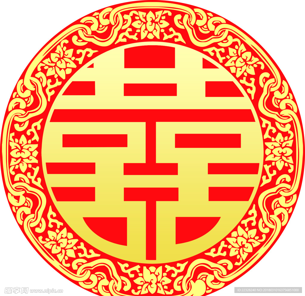 中式喜字圆形婚礼素材