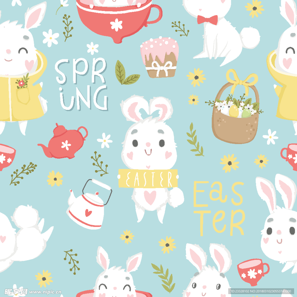 无缝动物小兔子花纹墙纸图案