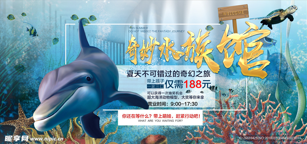 创意夏日奇妙水族馆展板海报