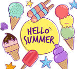 彩绘夏季冰淇淋框架矢量图