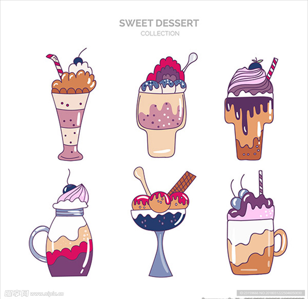 手绘糖果甜品插图