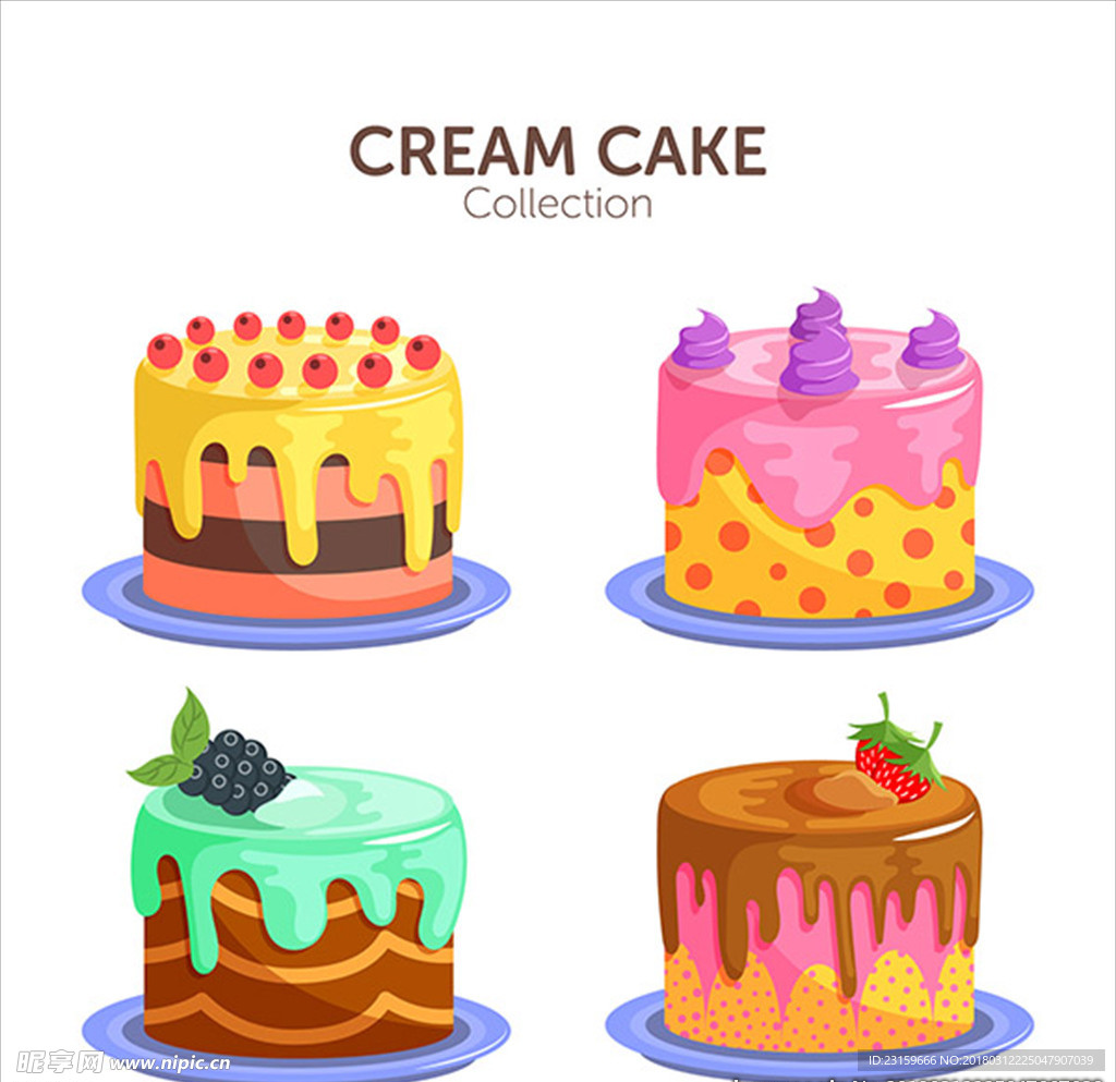 一套扁平的蛋糕插图