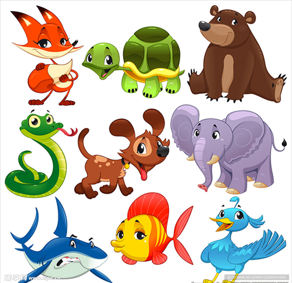 卡通彩色动物集合