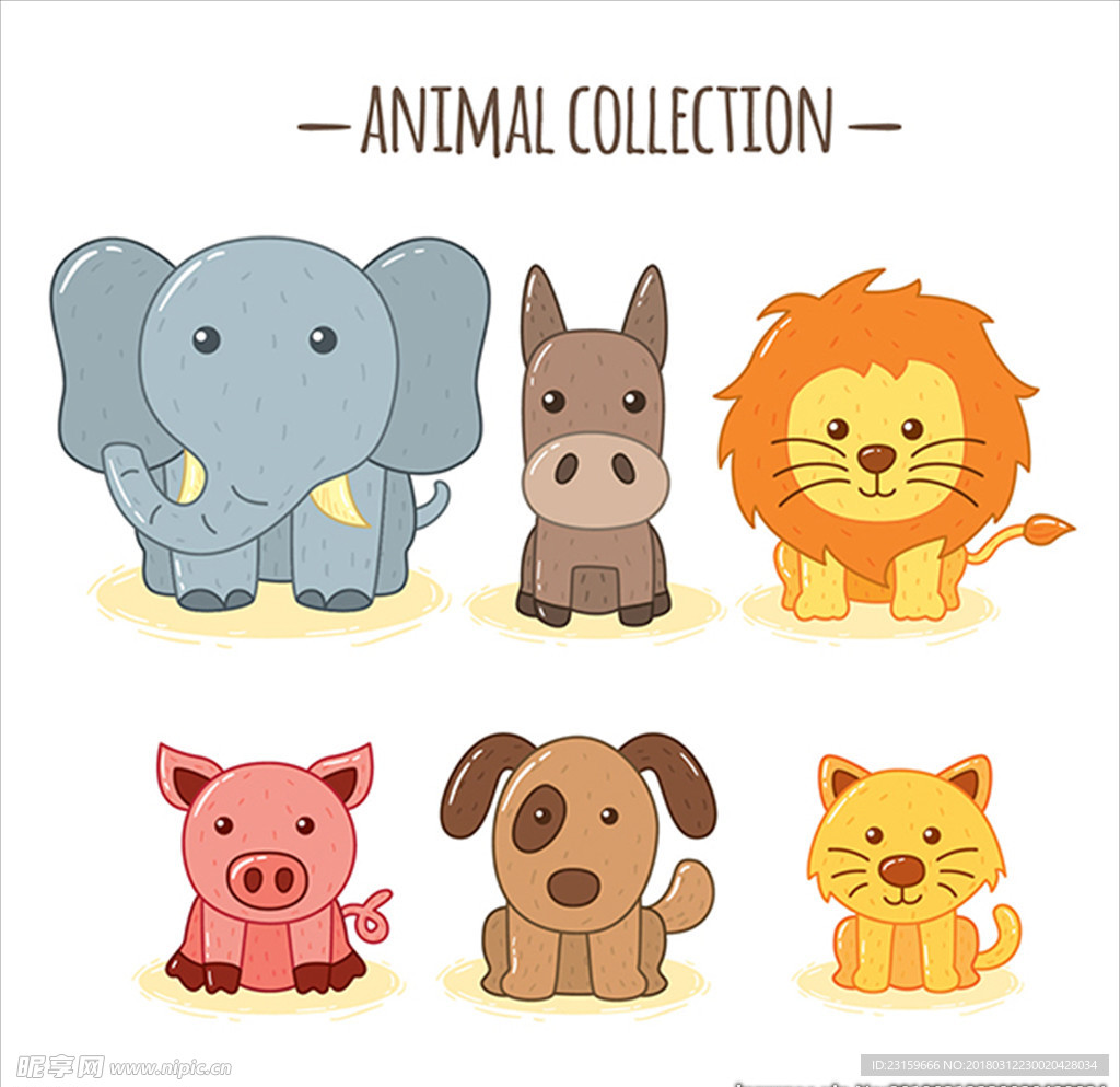 手绘六种可爱的动物