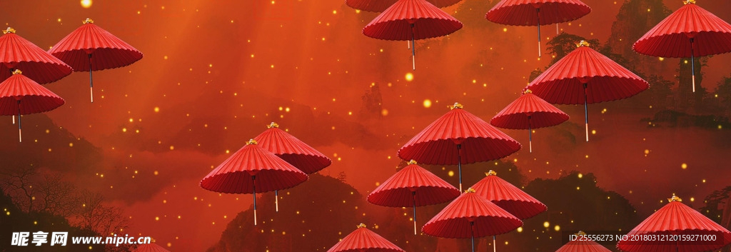 红伞舞台背景