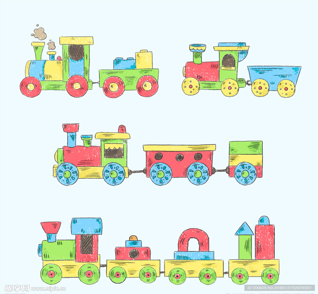 4款手绘玩具火车设计矢量图