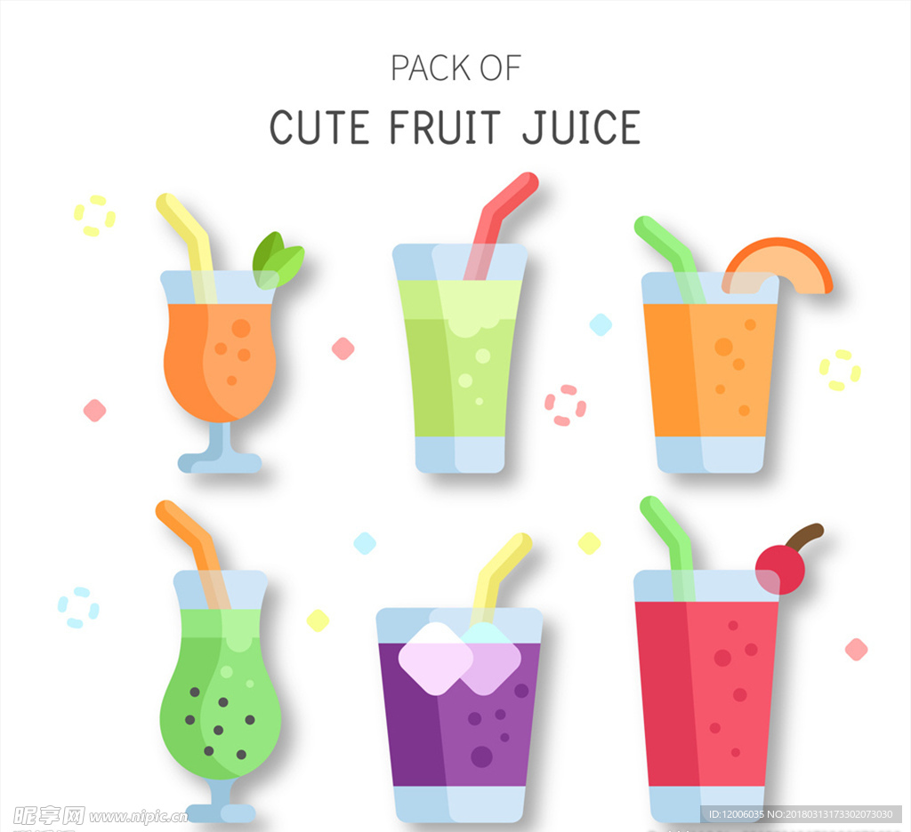6款彩色夏季水果汁矢量素材