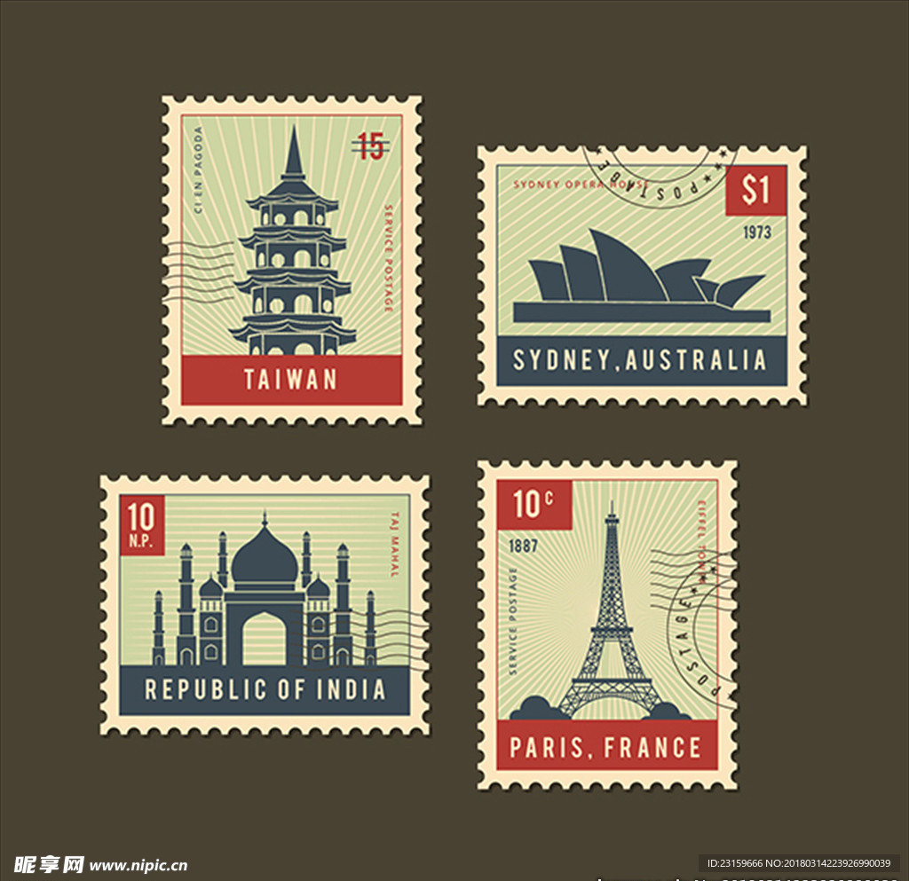 一套复古风城市邮票