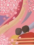 插画樱花情侣公园赏花唯美浪漫