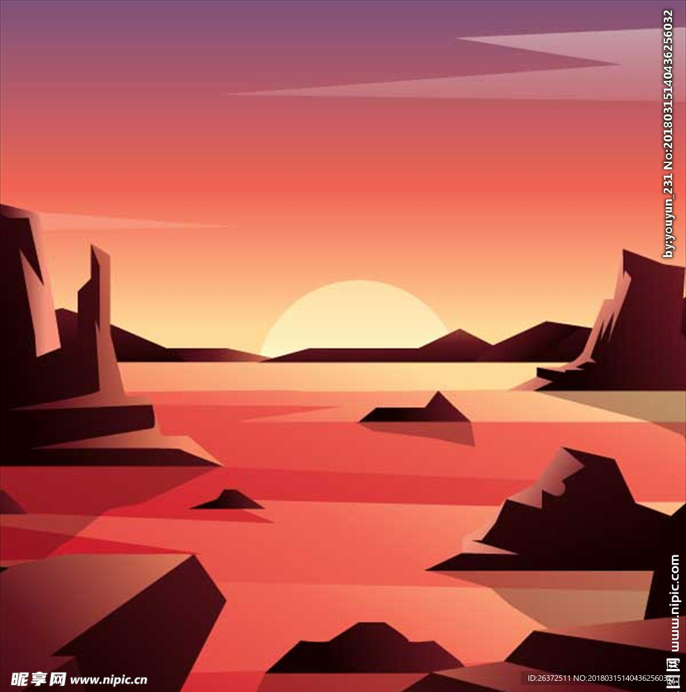 矢量夕阳落日
