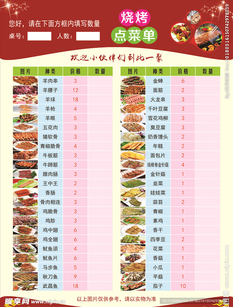 烧烤点菜单