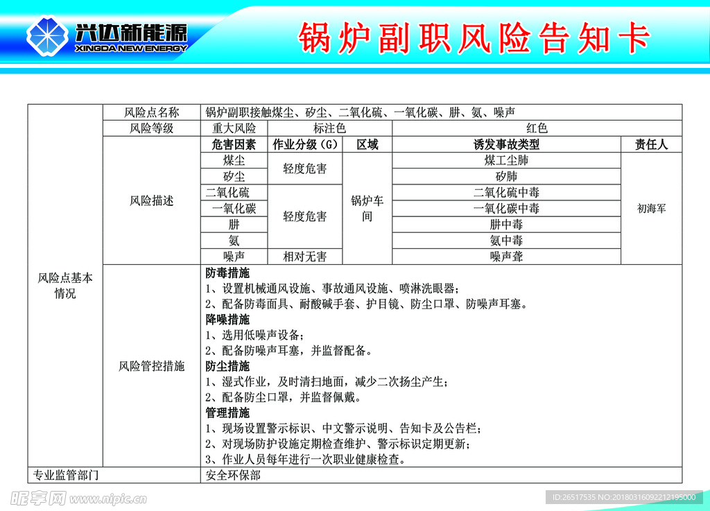 职业告知卡