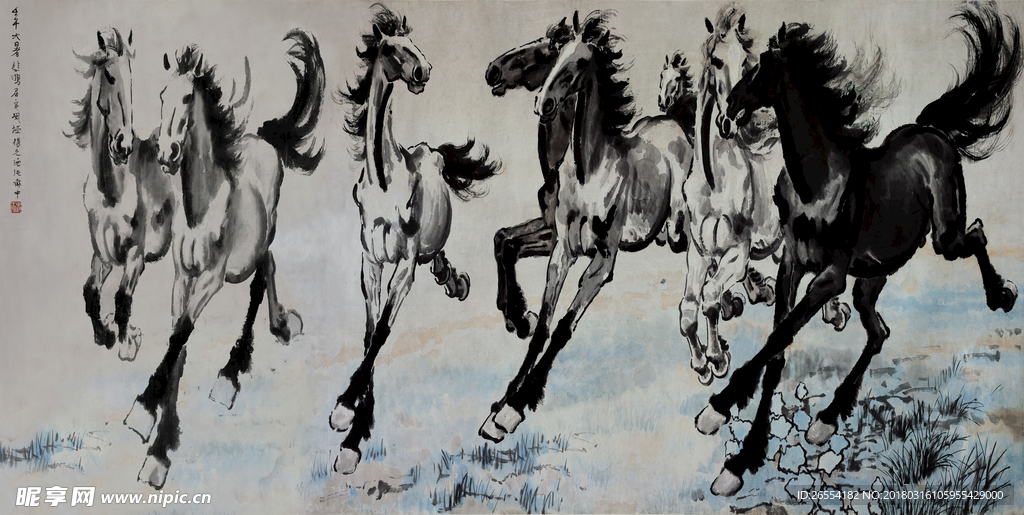 悲鸿 八骏图