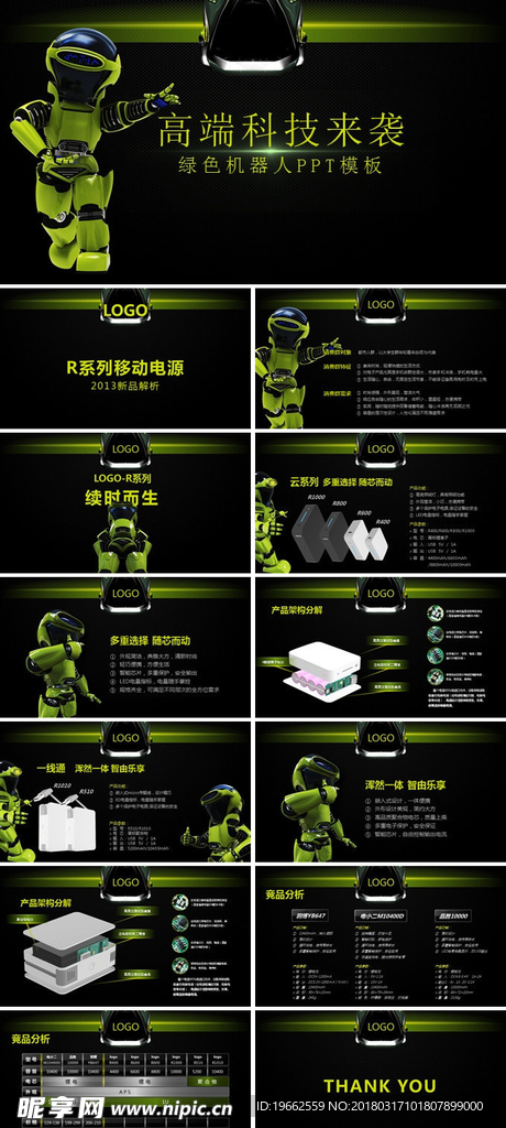 绿色机器人科技感ppt模板