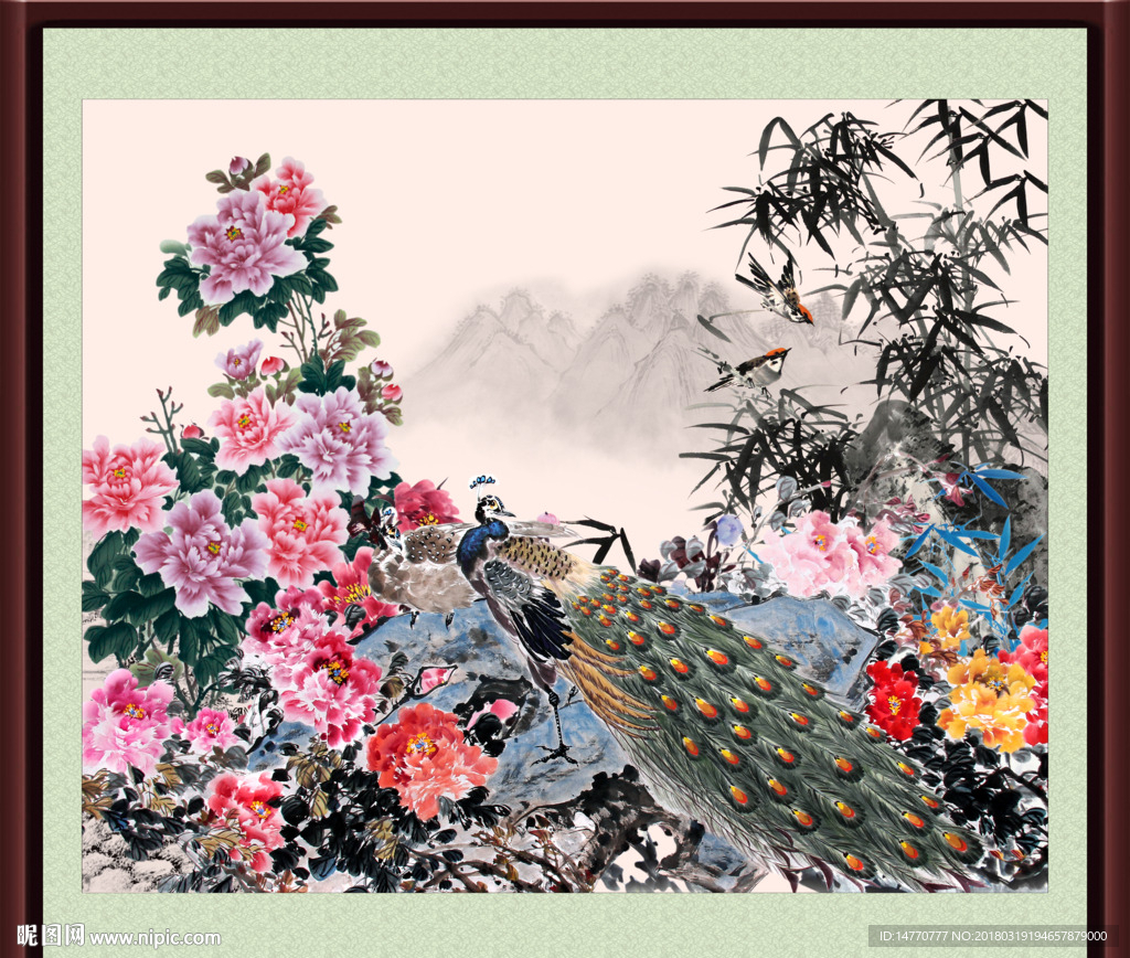 牡丹孔雀图